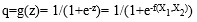 q=g(z)= 1/(1+e-z)= 1/(1+e-f(X1,X2))