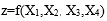 z=f(X1,X2，X3,X4)